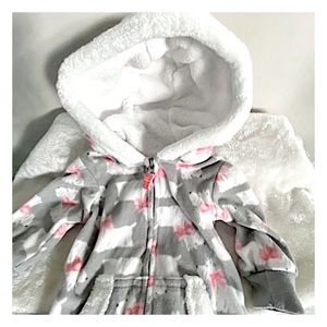 Carters Baby Girl Plush Snuggle Suit w Hood Pink & Gray Scotty Dog Print Sz 3 Mo